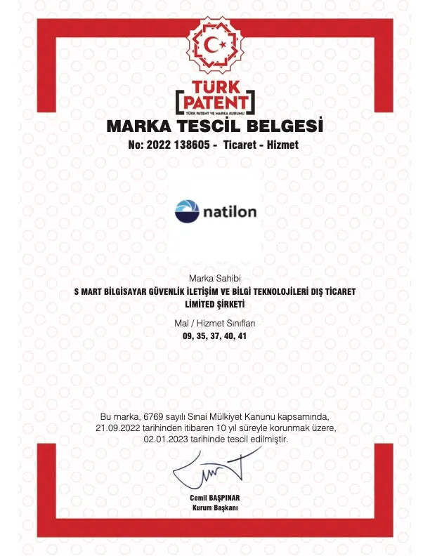 Natilon Trademark Registration Certificate